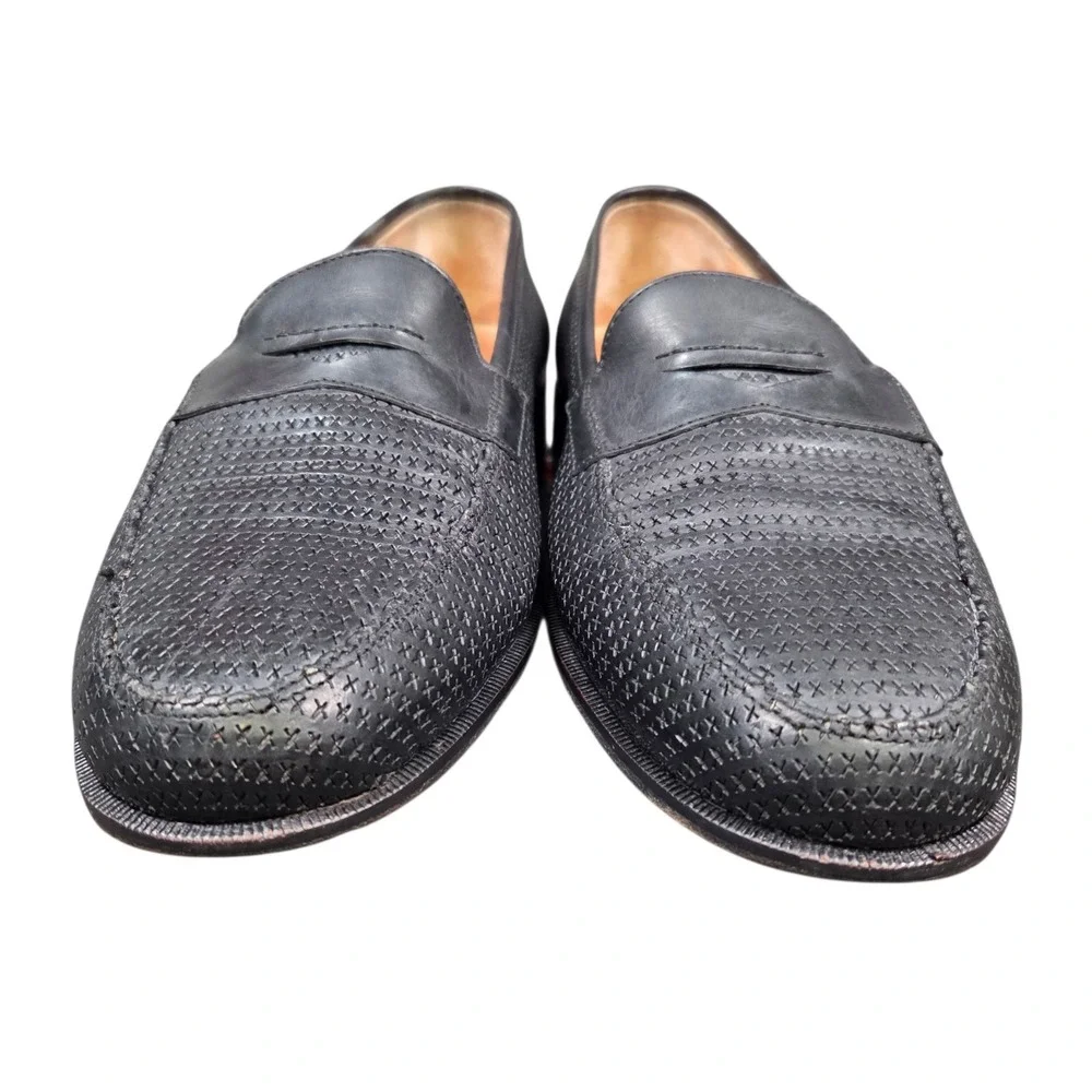Martin Dingman Woven Leather‎ Dress Penny Loafer Shoes Men's 8.5 Black Designer